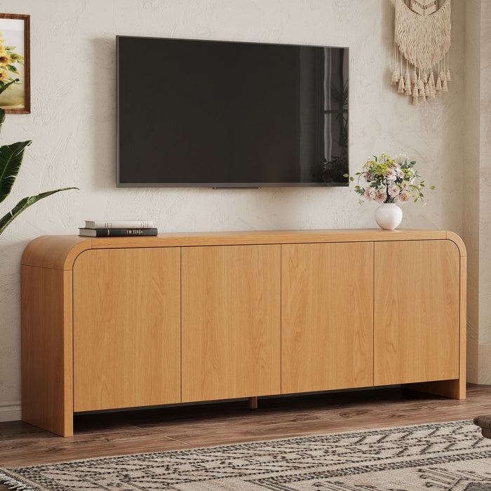 Curved Edge TV Stand With Large Cabinets