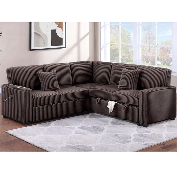 Convertible Sectional Upholstered Sleeper Sofa With Storage Chaise