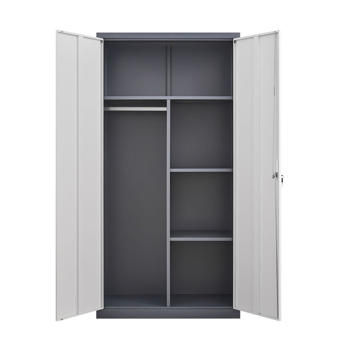 Large Capacity Wardrobe With Hanging Rod And Compartments