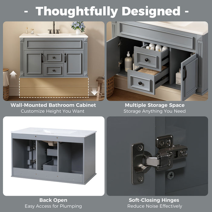 French Simple Style Wall Mounted Bathroom Cabinet With Sink