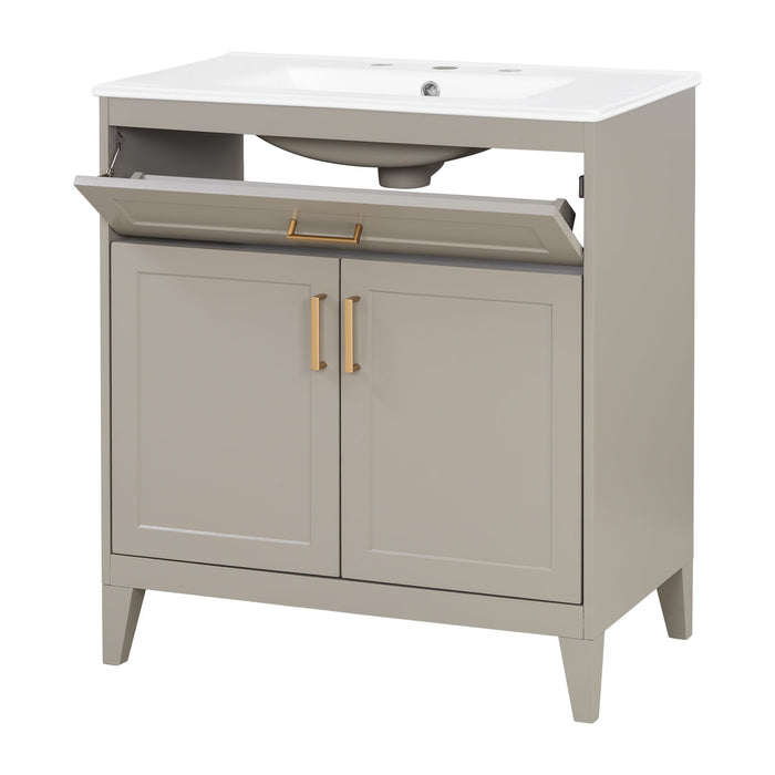 30" Bathroom Vanity With Sink Top, Soft Close Double Doors & Tip Out Drawer, Adjustable Interior Shelf, Door Mounted Organizers - Beige