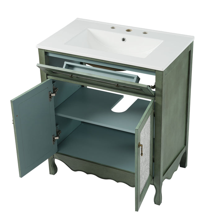 Bathroom Vanity With Rectangle Sink, Tip Out Tray - Antique Blue Green