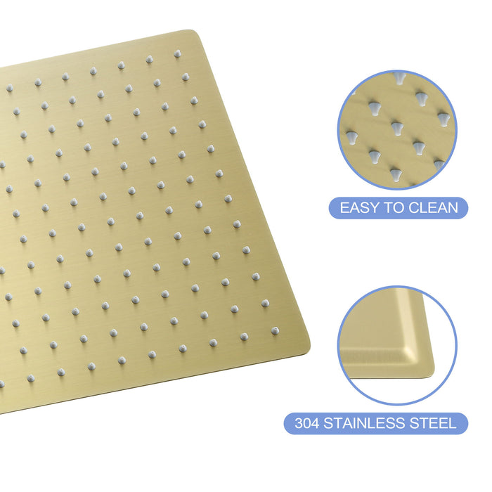 16" Square Rainfall Shower Head Fixed Wall Mount With Full Body Coverage & Self Cleaning Silicone Nozzles