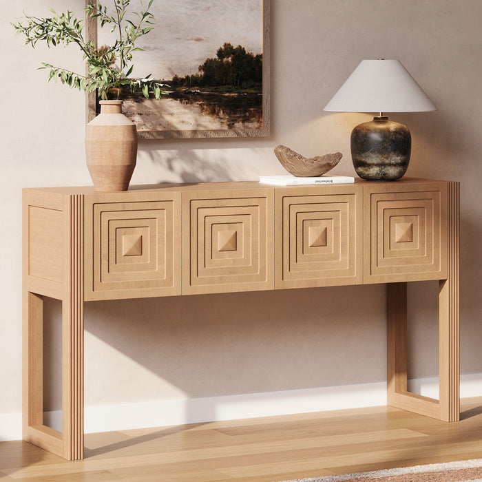 Geometric Carved Console Table With 3 Soft Close Drawers