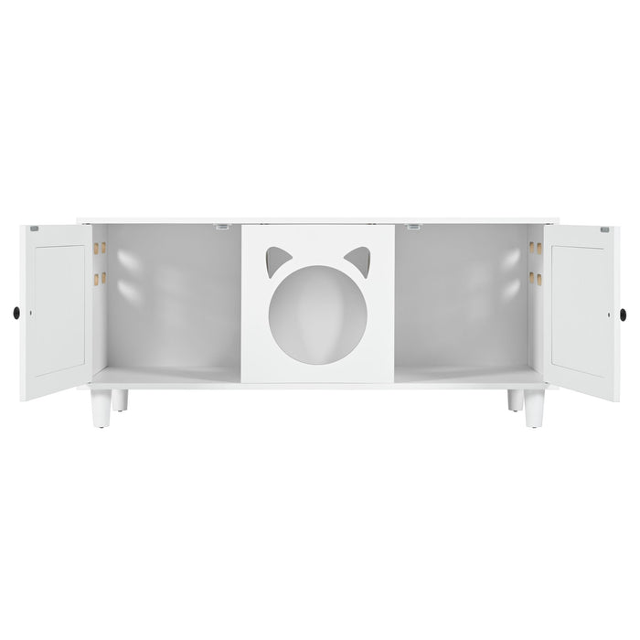 Furniture Style Cat Cabinet Cat Litter Box With Sisal Scratching Door - Cream White