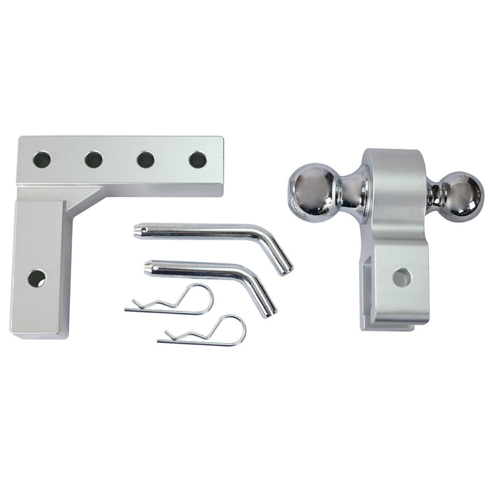Alu - Adjustable Trailer Drop Hitch With 2" Receiver, 6" Adjustable - Silver
