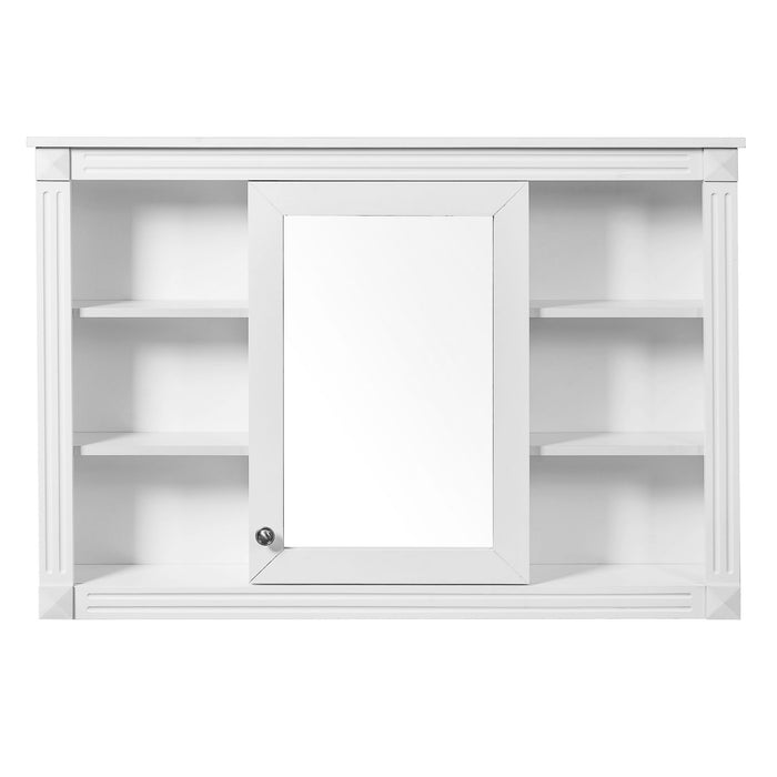 Wall Mounted Bathroom Storage Cabinet With Mirror, Medicine Cabinet With 6 Open Shelves And Adjustable Interior - White
