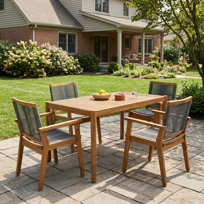 5 Piece Outdoor Dining Set With Table And Arm Chairs - Dark Gray / Light Teak / Teak