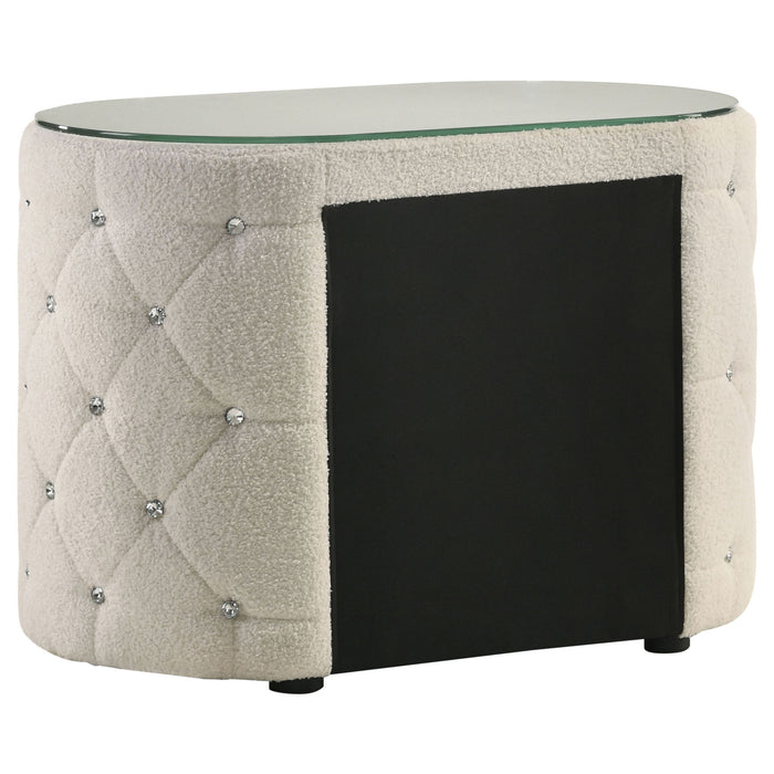 Santiago - Oval 2 Drawer Upholstered Nightstand - Ivory