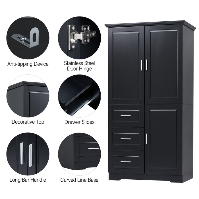 Tall Wide Storage Cabinet With Doors, 3 Drawers