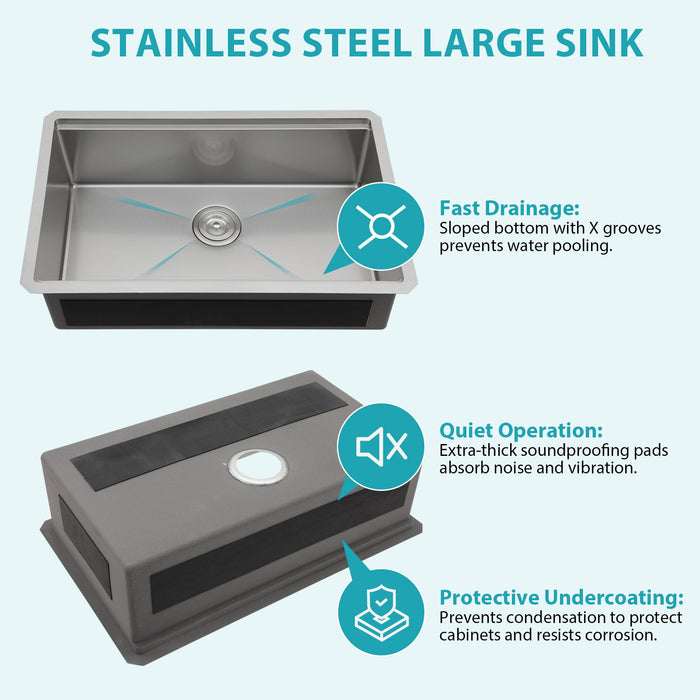 Undermount Workstation Kitchen Sink Stainless Steel Single Bowl