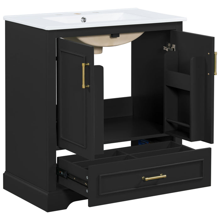 Bathroom Vanity With Sink, 1 Divided Drawer And 2 Soft Close Doors With Double Shelf