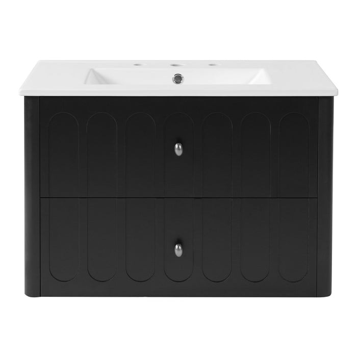 Floating Bathroom Vanity With Oval Knobs & Round Edge, Soft Close Drawer Slides