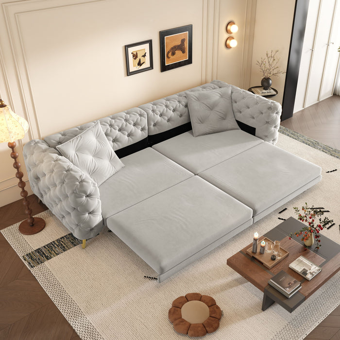 3 In 1 Convertible Sleeper, Deep Seat Pull Out Sofa Bed, Button Tufted