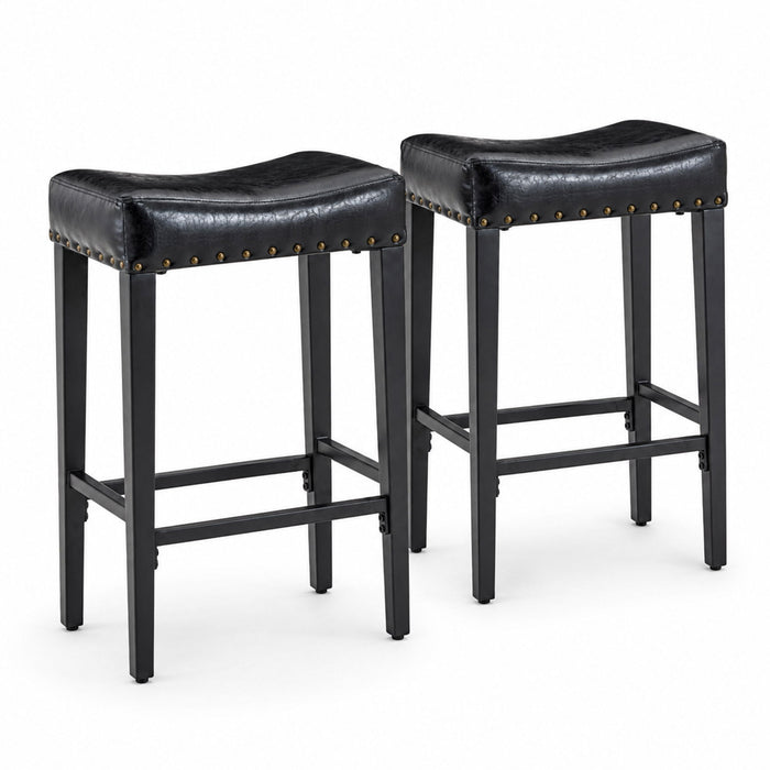 Bar Stool With Brass Nailhead Trim (Set of 2) - Black
