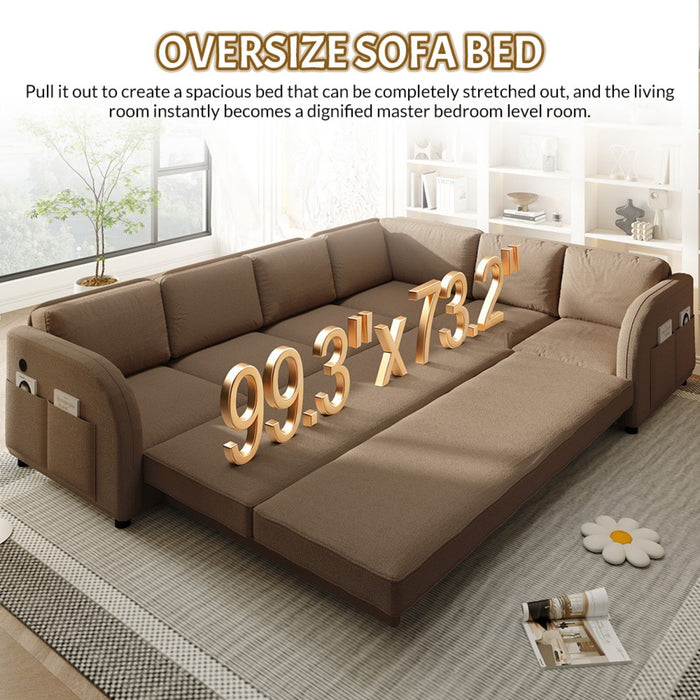 L-Shaped Couch With Pull-Out Bed, Convertible Sleeper Sofa With Side Pocket & USB Port