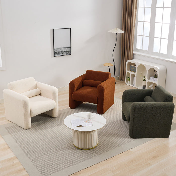 Modern Accent Chair Lambskin Sherpa Fabric Upholstered Comfy With Pillow