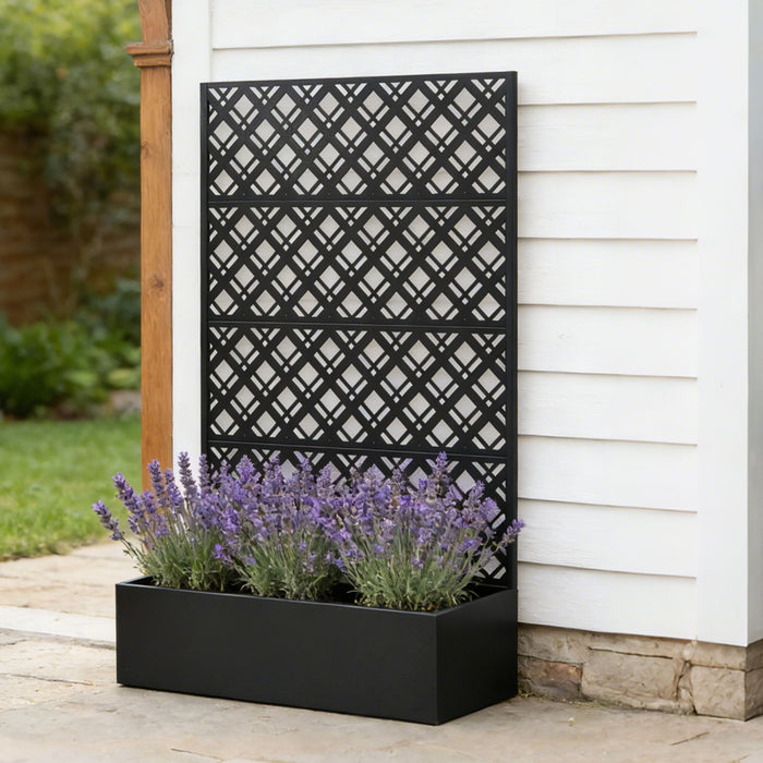 Rhombus Planter Raised Garden Bed With Trellis For Climbing Plants - Black