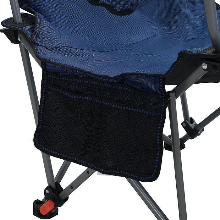 Outdoor Camping Chairs Folding Portable Adjustable Reclining Chair With Side Pockets & Cup Holder - Dark Blue