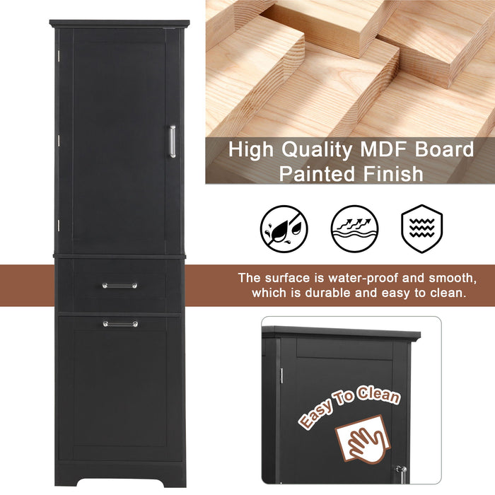 Tall Freestanding Bathroom Storage Cabinet With Adjustable Shelf And 2 Drawers