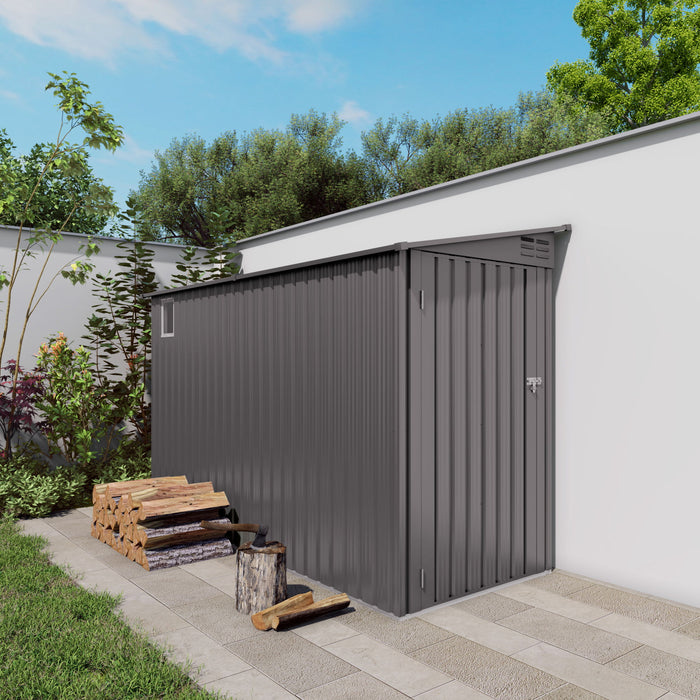 Metal Outdoor Storage Shed 4 X 9 Ft With Sloping Roof, Vents, And Side Door - Gray