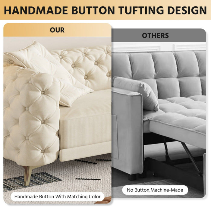 3 In 1 Convertible Sleeper, Deep Seat Pull Out Sofa Bed, Button Tufted