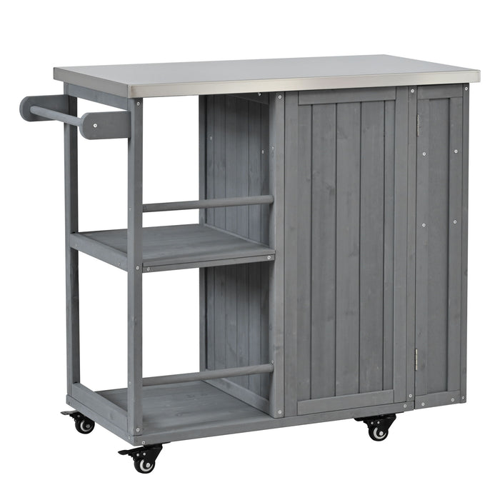 Outdoor Kitchen Island Prep Station With Lockable Wheels, Ample Storage, Towel & Spice Racks