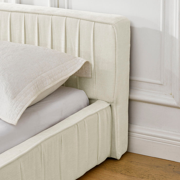 Modern Upholstered Platform Bed Frame With Pleated Design