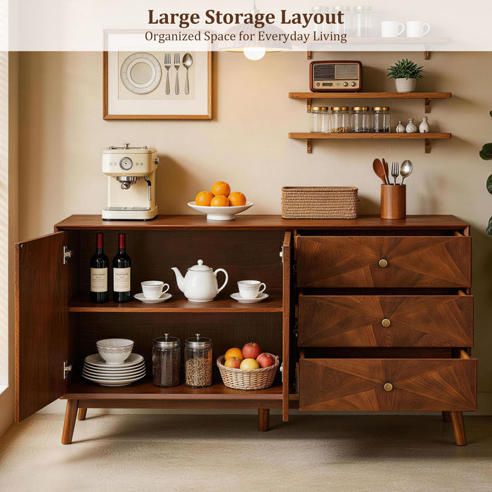 TV Stand With Storage, Entertainment Center, 3 Drawers And 2 Doors For Living Room - Walnut