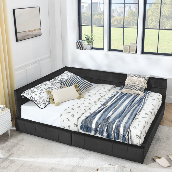 Storage Elegant Upholstered Tufted Bed Frame With Backrest And Armrests