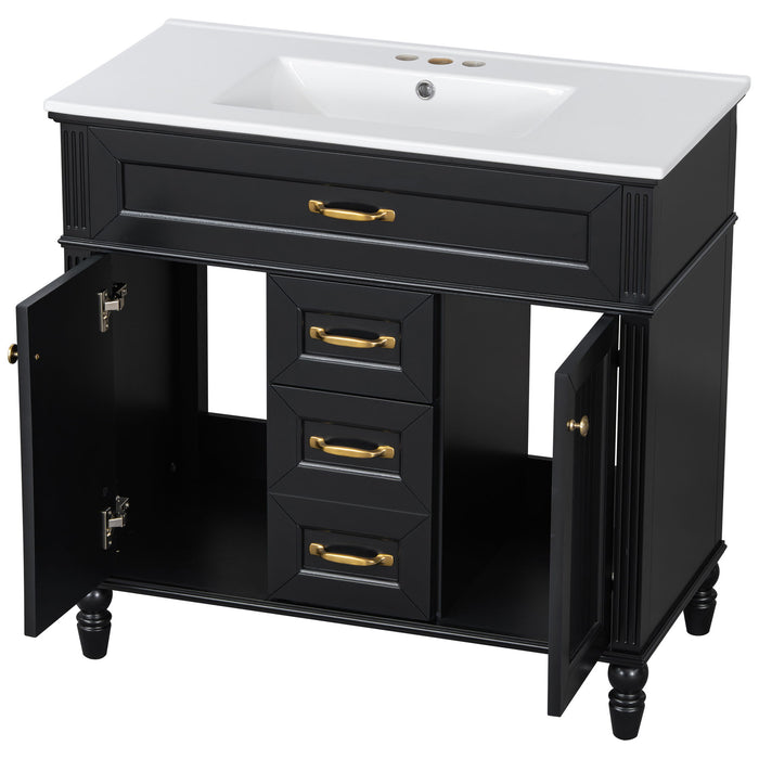 Bathroom Vanity With Sink, Flip-Out Top Drawer, Soft Close Doors, 2 Storage Drawers