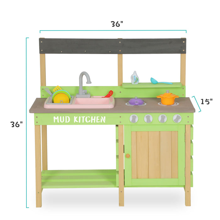 Kids Play Kitchen With Mud Kitchen Set & Water Play Toys For Outdoor Use - Green