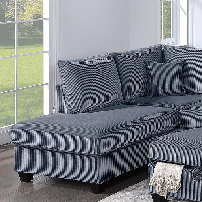 Modern Style Sectional Set With USB Port, Storage Ottoman