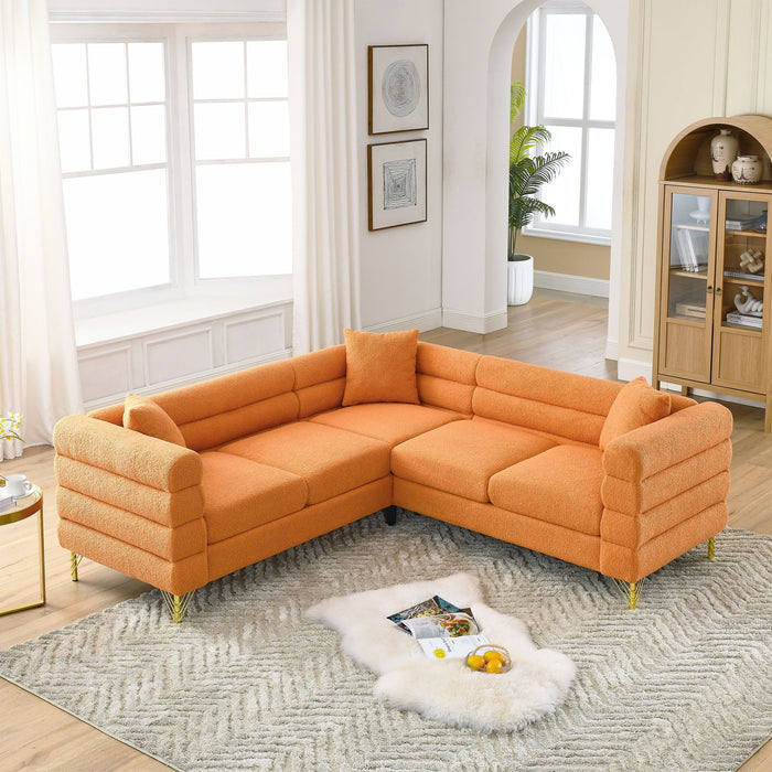 Oversized L - Shaped Corner Sofa, 5 Seater Sectional With 3 Cushions, Living Room Furniture - Orange