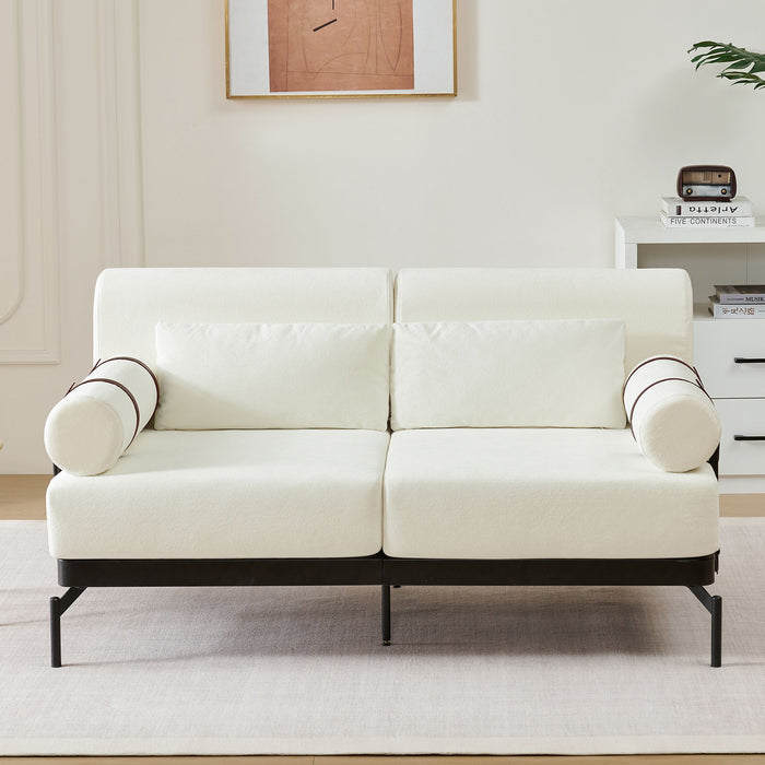 Modern Loveseat Sofa 2 Seater With USB Ports, Cylindrical Armrests