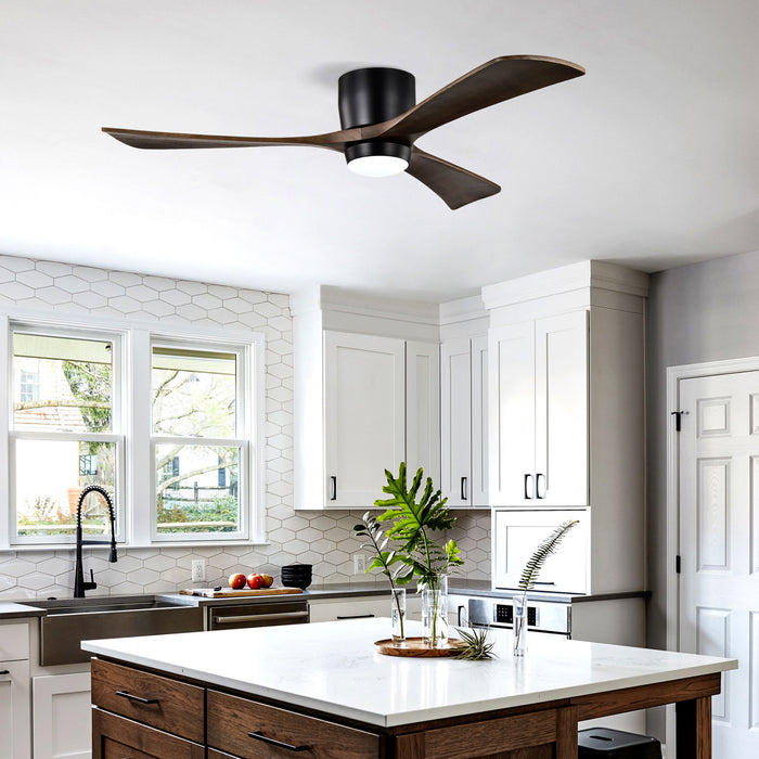 Flush Mount Blades Ceiling Fan With Lights Remote Control, Quiet DC Motor, 6 Speed, Reversible Ceiling Fan For Living Room - Matte Black