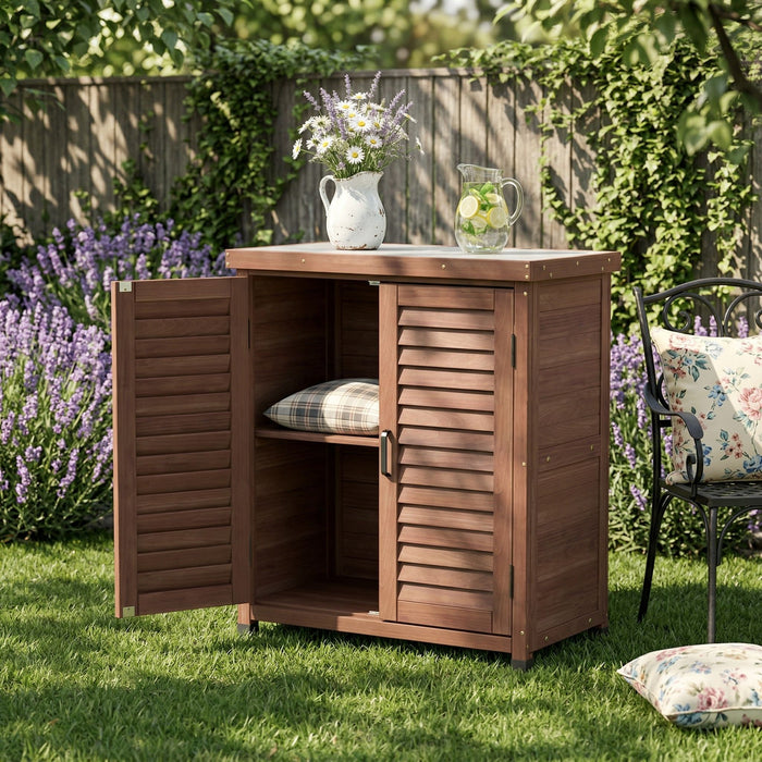 Potting Bench With Storage Cabinet And Metal Table Top For Outdoor