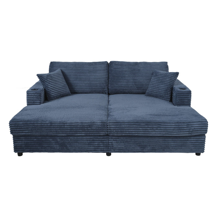 Oversized Loveseat Chaise With 2 USB Ports, 2 Cup Holders And 2 Throw Pillows