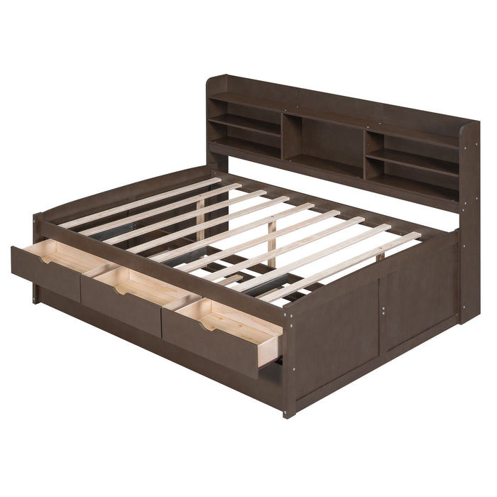 Captain Bed With Built In Bookshelves, 3 Storage Drawers, And Trundle