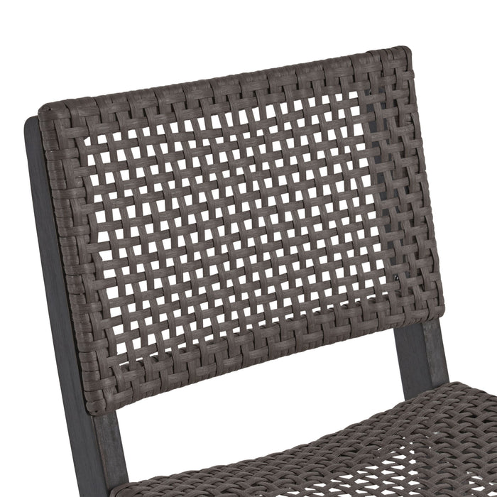 Outdoor Folding Acacia Wood Barstools With Rattan Backrest And Seat