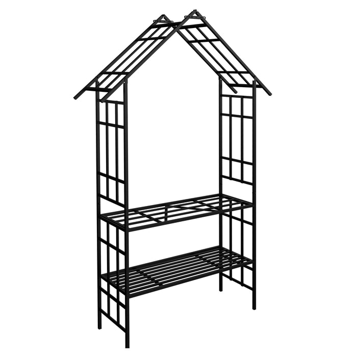 Garden Arch With Bench Turned Into Flower Stand Climbing Plants Support Outdoor - Black