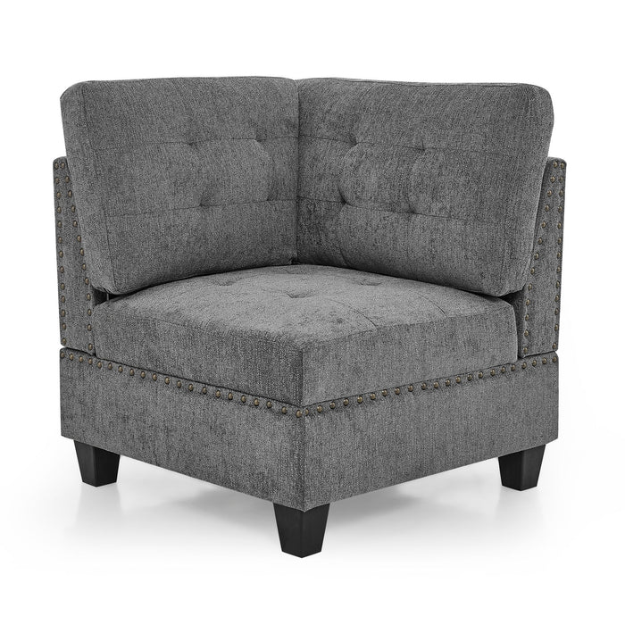 Modular Corner Sofa With Chenille Upholstery - Gray