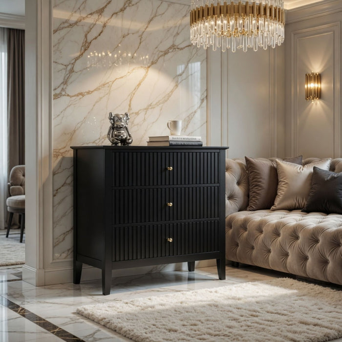 Fluted 3 Drawer Nightstand With Soft Close Slides