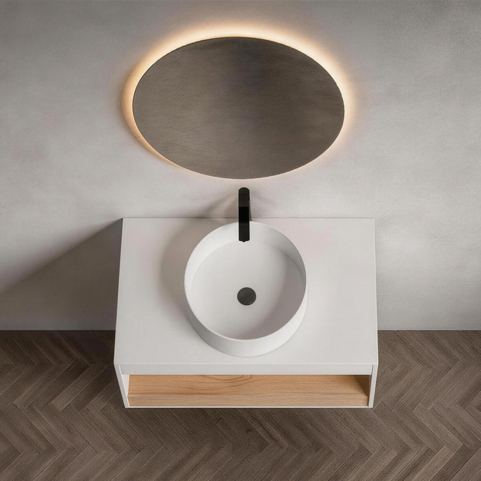 Floating Bathroom Vanity With Glossy Round Vessel Sink