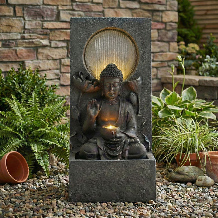 Zen - Outdoor Buddha Waterfall Fountain - Black