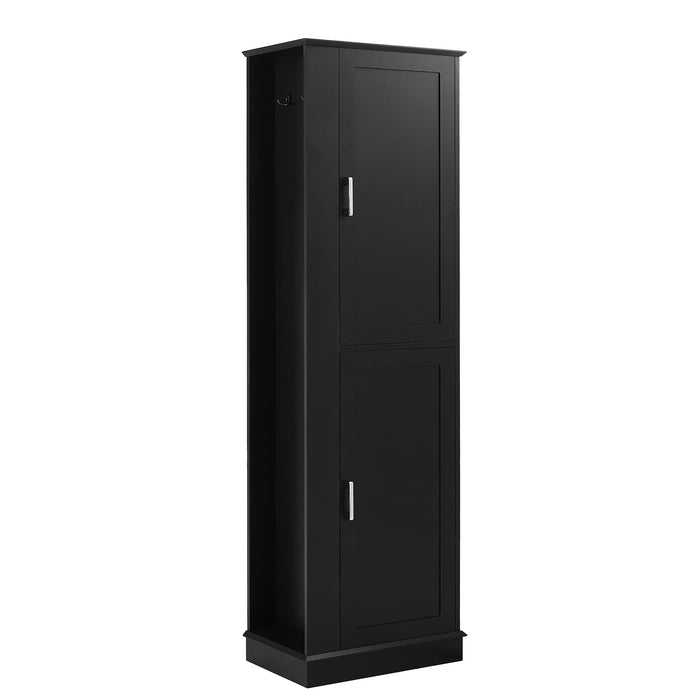 Tall Freestanding Bathroom Storage Cabinet With Adjustable Shelves And Side Hooks
