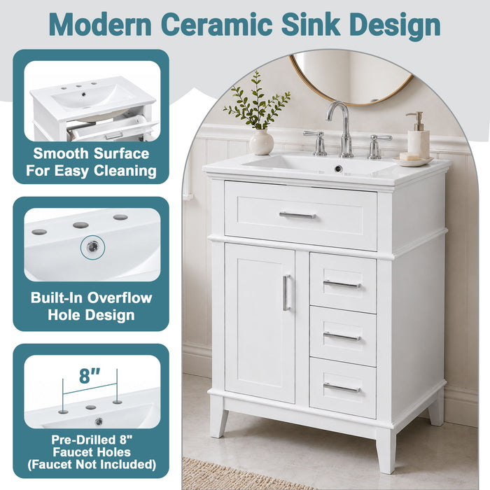 Modern Bathroom Vanity With Sink, Flip Drawer & 3 Drawers, Soft Close Hinges, Adjustable Shelf