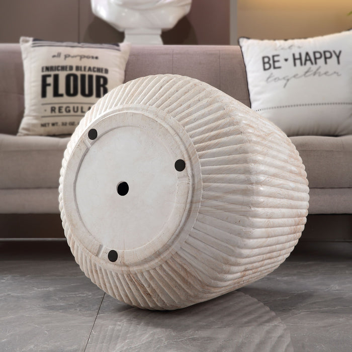 Fluted Drum Accent Coffee Table For Indoor / Outdoor - Beige / Yellow