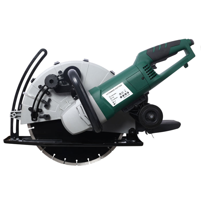 Portable Electric Corded Circular Concrete Saw 14" Wet / Dry Cutter 2600W Green Steel With Water Line & Guide Roller - Green