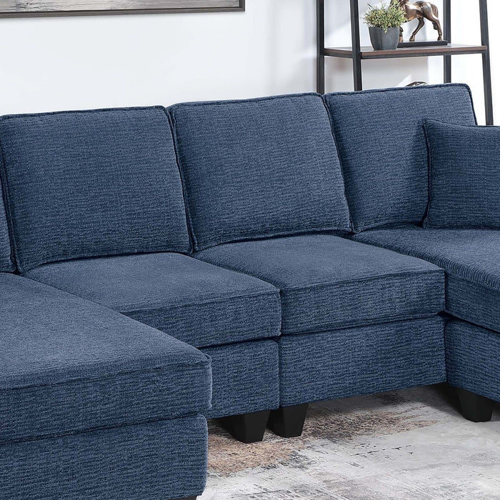 Sectional Set With USB Port Right Arm Chaise, Armless Loveseat, Left Arm Chaise, 3 Piece, Includes Matching Pillows - Dark Blue